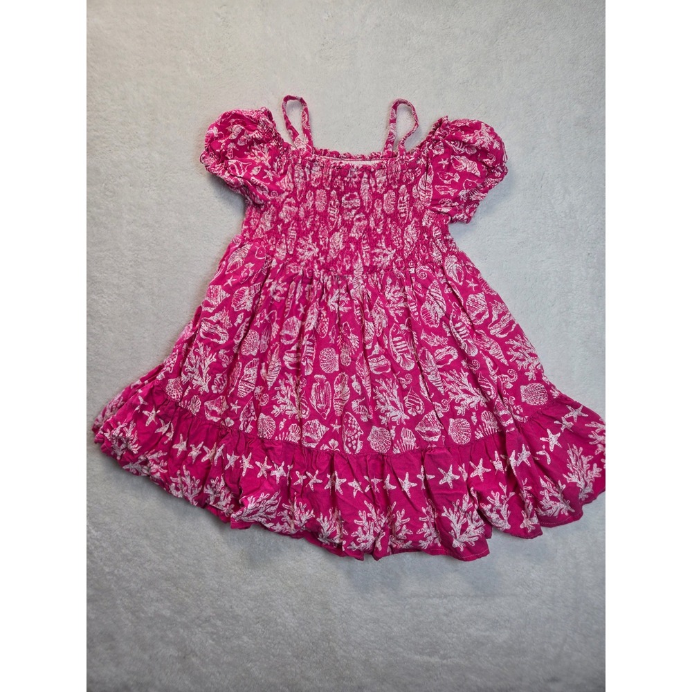 Tommy Bahama Girls Pink Sea Life Shell Print Smocked Sun Dress Size 7